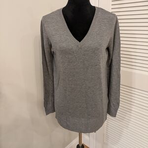 Gray V-Neck Women's Sweater Size S But Good For Size Medium Very Soft